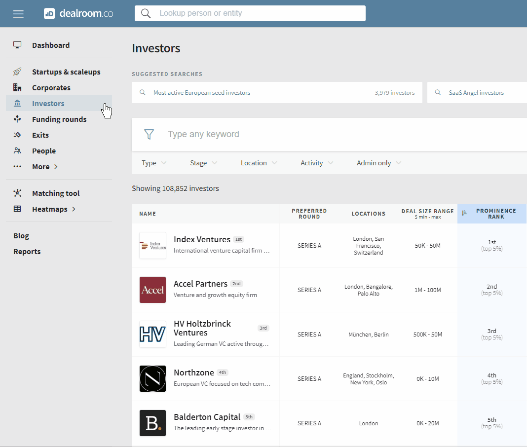 Search Investors By Their Preferred Round | Dealroom.co