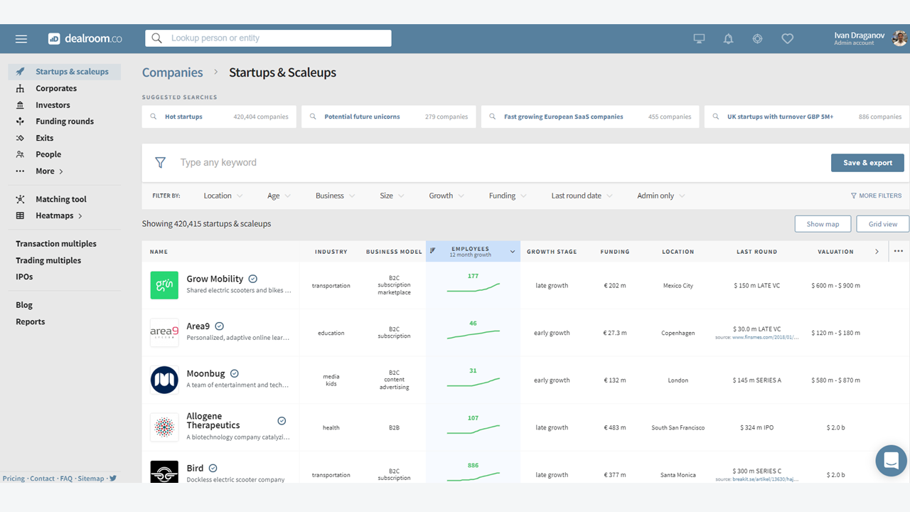 New Product Feature: Sorting By 3, 6, Or 12 Months Growth | Dealroom.co